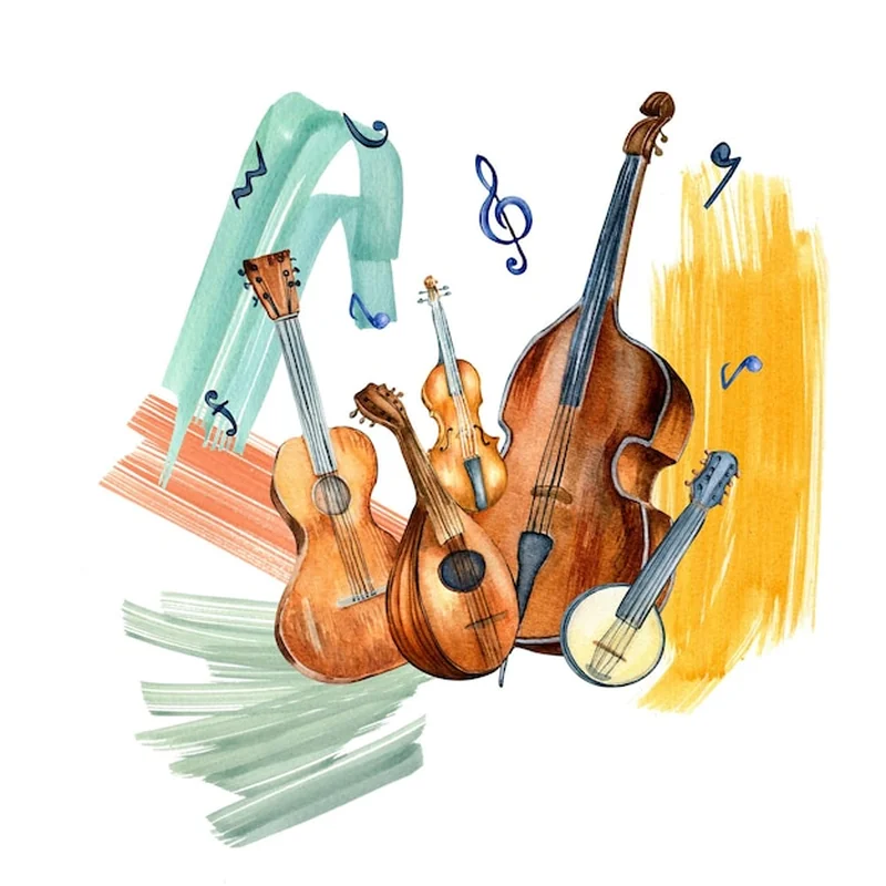 Ilustracja instrumentów muzycznych na białym tle