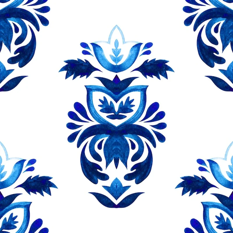 Akwarela niebieski wzór adamaszku na tle