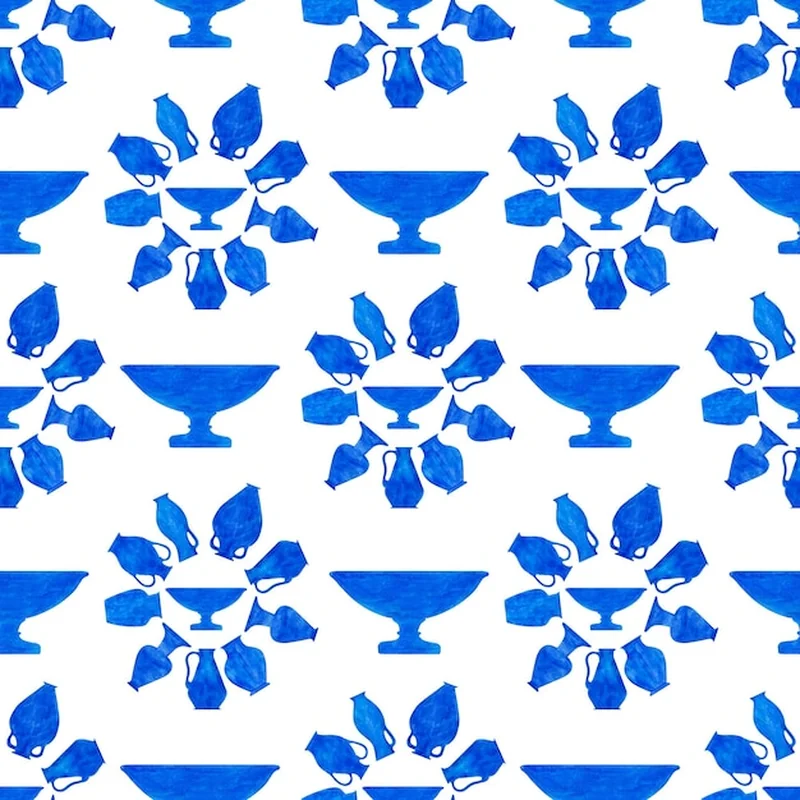 Wzór akwarelowy z antycznymi naczyniami ceramicznymi i glinianymi czajnikami